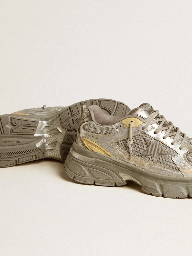 Damskie buty Lightstar z metalicznej skóry i srebrnej siateczki z szarą gwiazdą