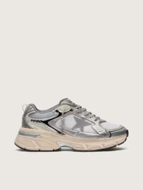 Damskie buty Lightstar z szarej siateczki i srebrnej skóry nappa z szarą gwiazdą z TPU