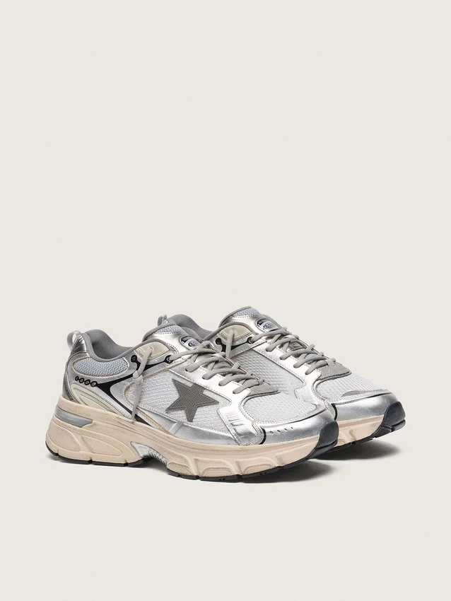 Męskie buty Lightstar z szarej siateczki i srebrnej skóry nappa z szarą gwiazdą z TPU
