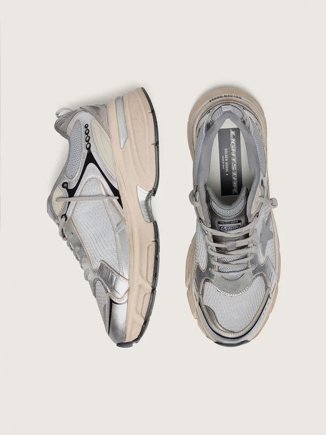 Męskie buty Lightstar z szarej siateczki i srebrnej skóry nappa z szarą gwiazdą z TPU