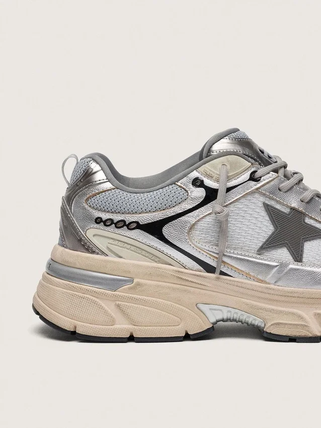 Męskie buty Lightstar z szarej siateczki i srebrnej skóry nappa z szarą gwiazdą z TPU