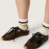 Damskie buty Marathon Speed ze skóry z brązowym nadrukiem wężowej skóry, czarną gwiazdą i srebrną skórzaną wstawką na pięcie