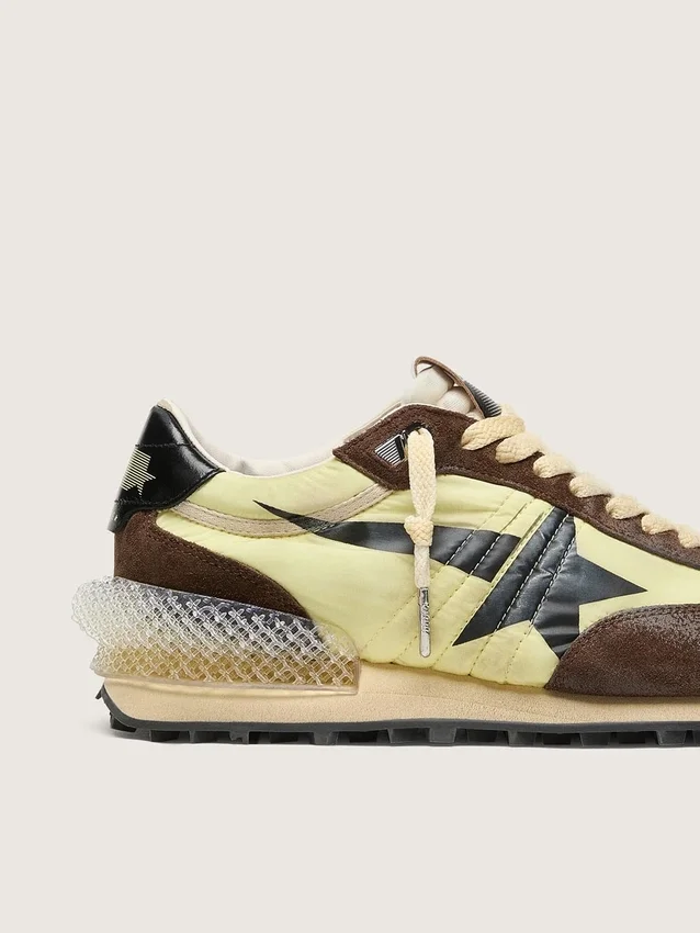 Damskie buty Marathon z limonkowo-zielonego nylonu z czarną gwiazdą i brązowymi wstawkami z zamszu