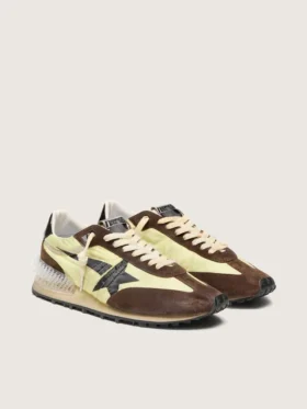 Damskie buty Marathon z limonkowo-zielonego nylonu z czarną gwiazdą i brązowymi zamszowymi wstawkami
