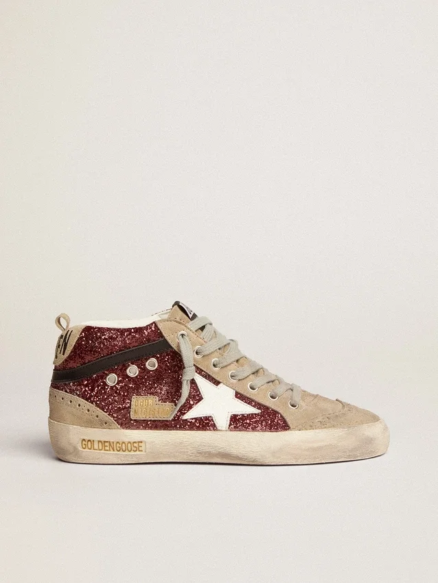 Damskie buty Mid Star w kolorze bordowym z brokatem, z szarymi wstawkami i białą gwiazdką