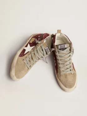 Damskie buty Mid Star w kolorze bordowym z brokatem, z szarymi wstawkami i białą gwiazdką