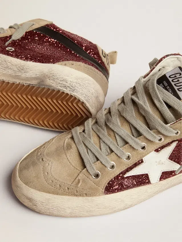 Damskie buty Mid Star w kolorze bordowym z brokatem, z szarymi wstawkami i białą gwiazdką