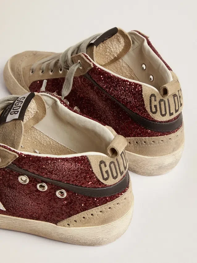 Damskie buty Mid Star w kolorze bordowym z brokatem, z szarymi wstawkami i białą gwiazdką