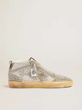 Damskie buty Mid Star z białego i gołębioszarego zamszu z kryształami Swarovskiego