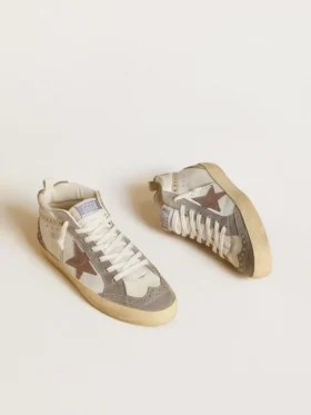 Damskie buty Mid Star z nappy i zamszu z jasnobrązową metaliczną skórzaną gwiazdą