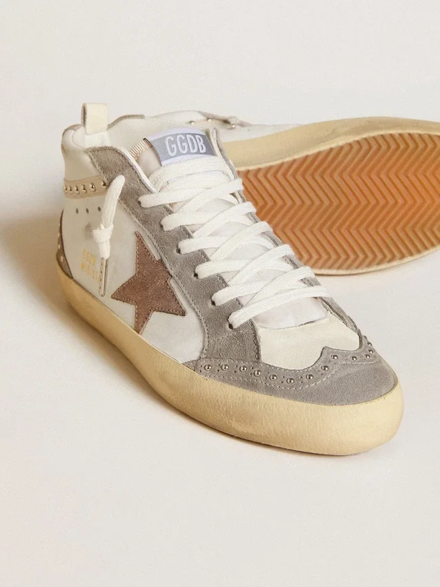 Damskie buty Mid Star z nappy i zamszu z jasnobrązową metaliczną skórzaną gwiazdą