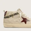 Damskie buty Mid Star z perłowego zamszu z bordową skórzaną gwiazdą oraz perłowymi i haftowanymi wstawkami