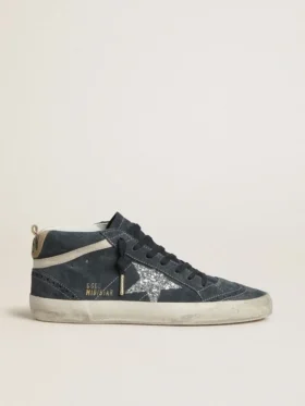 Damskie buty Mid Star z zamszu w kolorze benzynowo-niebieskim ze srebrną gwiazdą z brokatem i bawełnianym akcentem