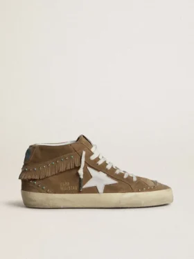 Damskie buty Mid Star z zamszu w kolorze tytoniowym z frędzlami i ćwiekami