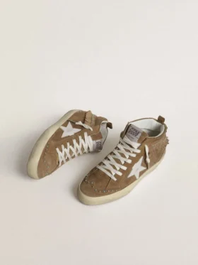 Damskie buty Mid Star z zamszu w kolorze tytoniowym z frędzlami i ćwiekami