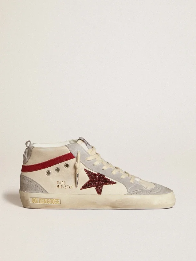 Damskie buty Mid Star ze skóry z błyszczącą gwiazdką i czerwonym akcentem z nubuku