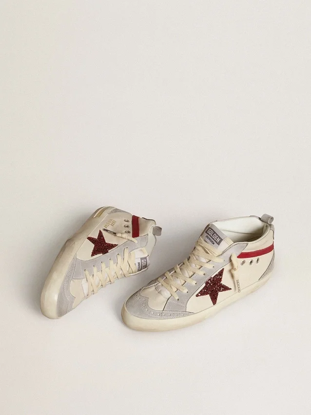 Damskie buty Mid Star ze skóry z błyszczącą gwiazdką i czerwonym akcentem z nubuku