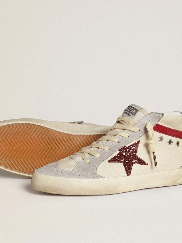 Damskie buty Mid Star ze skóry z błyszczącą gwiazdką i czerwonym akcentem z nubuku