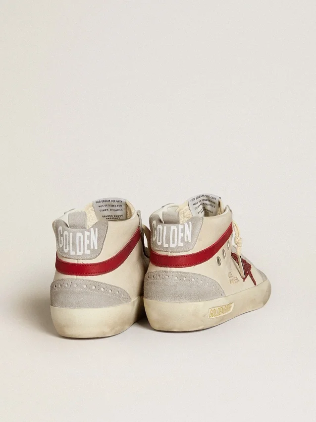 Damskie buty Mid Star ze skóry z błyszczącą gwiazdką i czerwonym akcentem z nubuku
