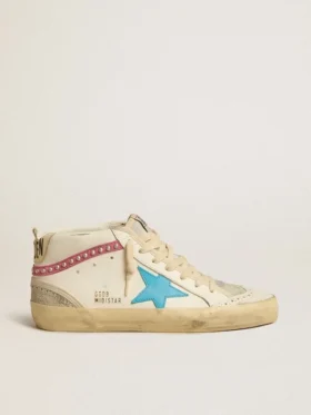 Damskie buty Mid Star ze skóry z jasnoniebieską gwiazdą i fuksjowym zamszowym akcentem z platynowymi ćwiekami