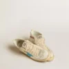 Damskie buty Mid Star ze skóry z jasnoniebieską gwiazdą i fuksjowym zamszowym akcentem z platynowymi ćwiekami