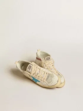 Damskie buty Mid Star ze skóry z jasnoniebieską gwiazdą i fuksjowym zamszowym akcentem z platynowymi ćwiekami