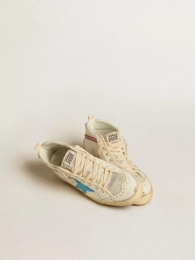 Damskie buty Mid Star ze skóry z jasnoniebieską gwiazdą i fuksjowym zamszowym akcentem z platynowymi ćwiekami