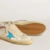 Damskie buty Mid Star ze skóry z jasnoniebieską gwiazdą i fuksjowym zamszowym akcentem z platynowymi ćwiekami