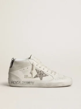 Damskie buty Mid Star ze srebrną brokatową gwiazdą i czarną laminowaną wstawką na pięcie