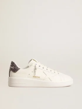 Damskie buty Purestar z białą skórzaną gwiazdką i antracytową błyszczącą wstawką na obcasie
