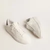 Damskie buty Purestar z białą skórzaną gwiazdką i antracytową błyszczącą wstawką na obcasie