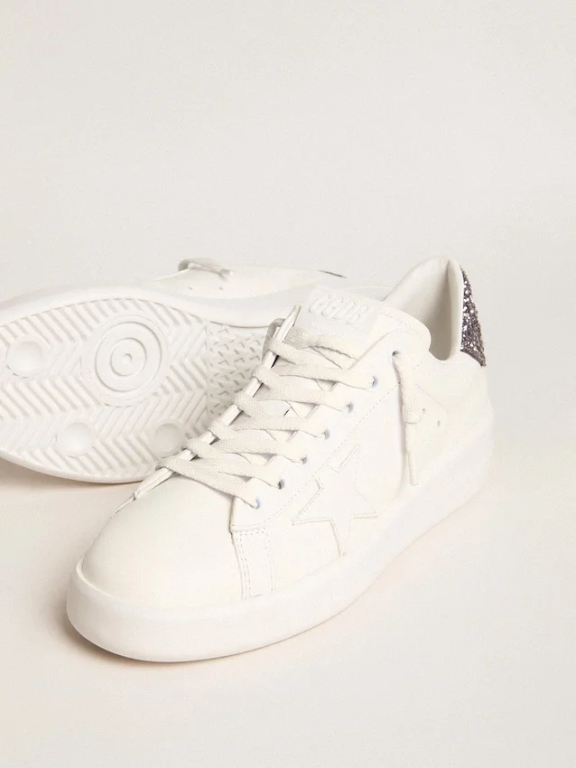 Damskie buty Purestar z białą skórzaną gwiazdką i antracytową błyszczącą wstawką na obcasie