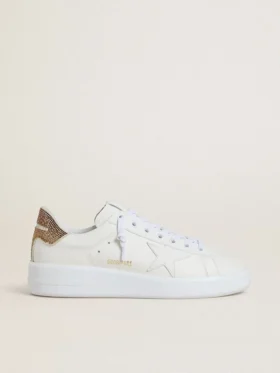 Damskie buty Purestar z białą skórzaną gwiazdką i brązową kryształową wstawką na obcasie