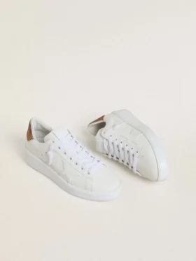 Damskie buty Purestar z białą skórzaną gwiazdką i brązową kryształową wstawką na obcasie
