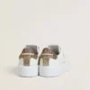 Damskie buty Purestar z białą skórzaną gwiazdką i brązową kryształową wstawką na obcasie