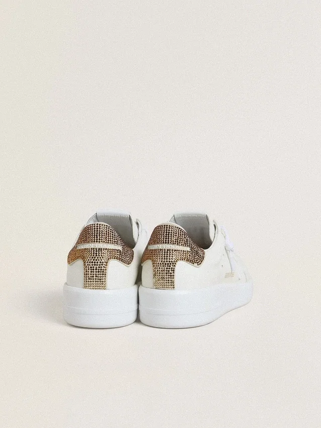 Damskie buty Purestar z białą skórzaną gwiazdką i brązową kryształową wstawką na obcasie