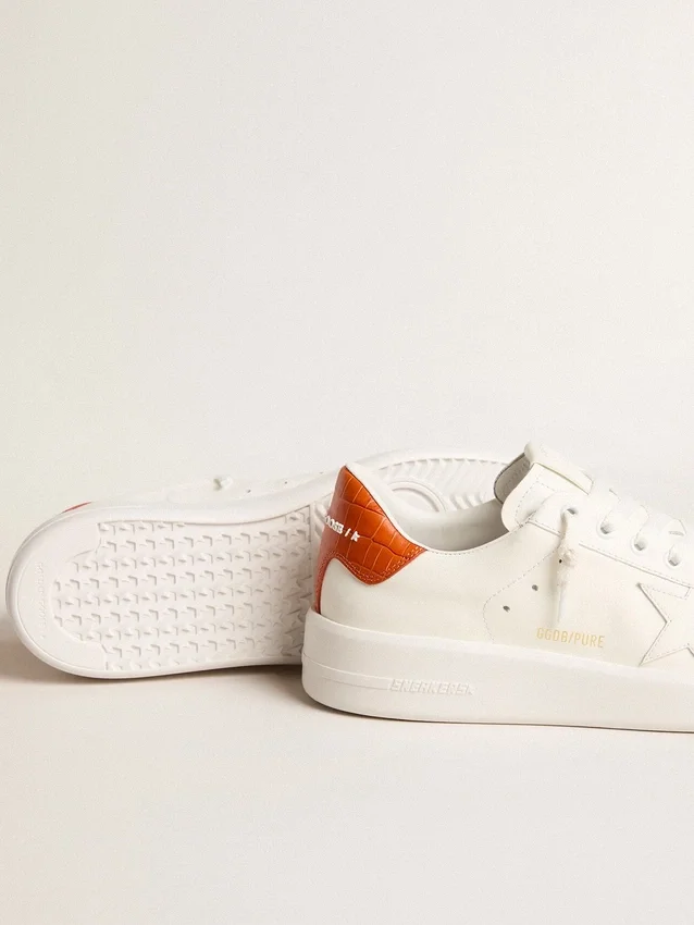 Damskie buty Purestar z białą skórzaną gwiazdką i pomarańczową wstawką na pięcie