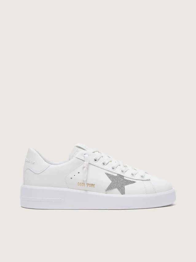 Damskie buty Purestar z białej skóry z srebrną gwiazdką z kryształów Swarovskiego