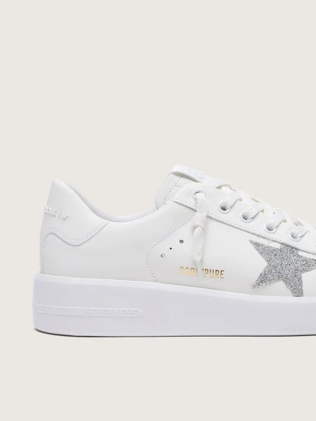 Damskie buty Purestar z białej skóry z srebrną gwiazdką z kryształów Swarovskiego