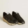 Damskie buty Running Sole w czarnym brokacie z skórzaną gwiazdką i nubukową wstawką na pięcie
