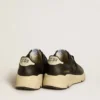 Damskie buty Running Sole w czarnym brokacie z skórzaną gwiazdką i nubukową wstawką na pięcie