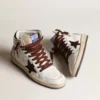 Damskie buty Sky-Star z białej skóry nappa z czekoladową gwiazdą z zamszu