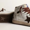 Damskie buty Sky-Star z białej skóry nappa z czekoladową gwiazdą z zamszu