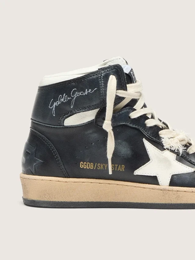 Damskie buty Sky-Star z czarnej skóry nappa z białą gwiazdą