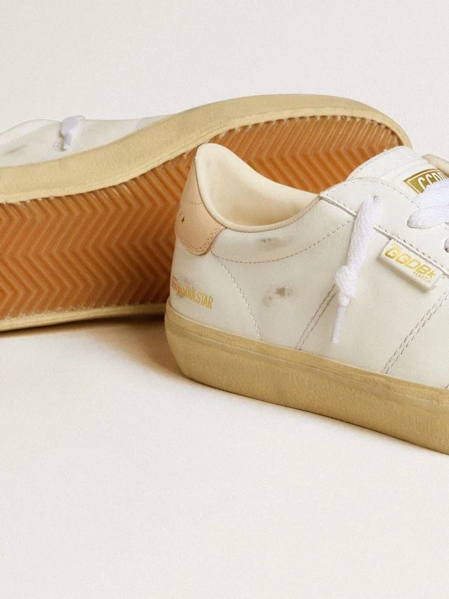 Damskie buty Soul Star z białej skóry z różową skórzaną wstawką na pięcie