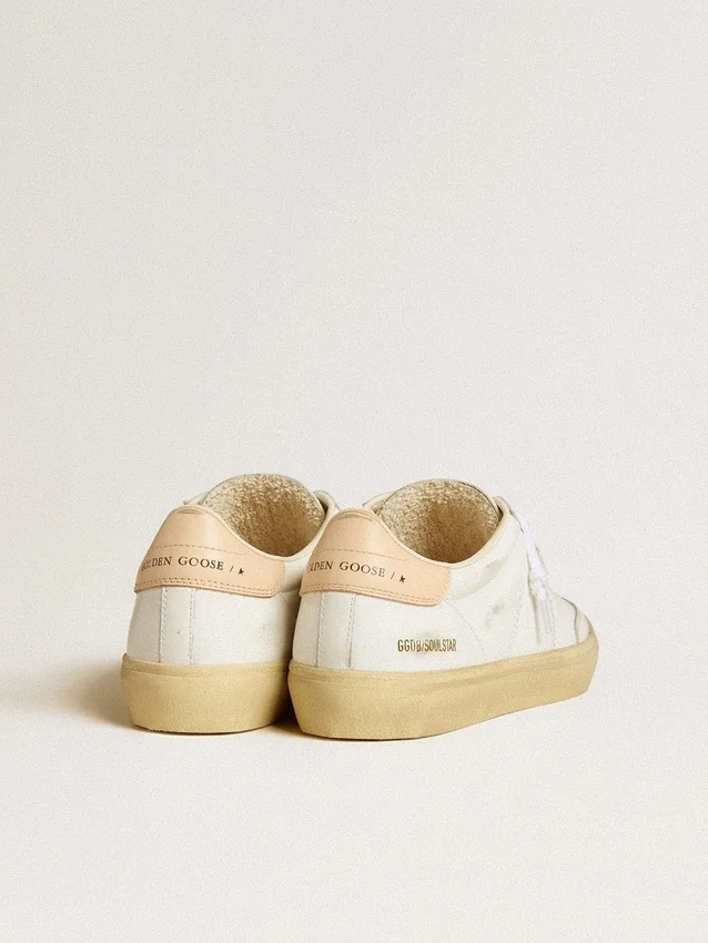 Damskie buty Soul Star z białej skóry z różową skórzaną wstawką na pięcie