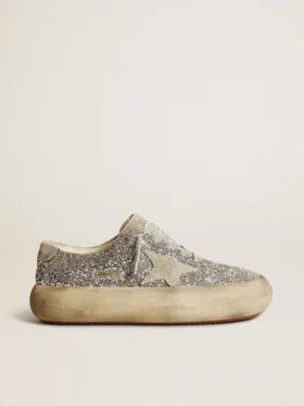 Damskie buty Space-Star w srebrnym brokacie z lodowoszarym gwiazdkiem
