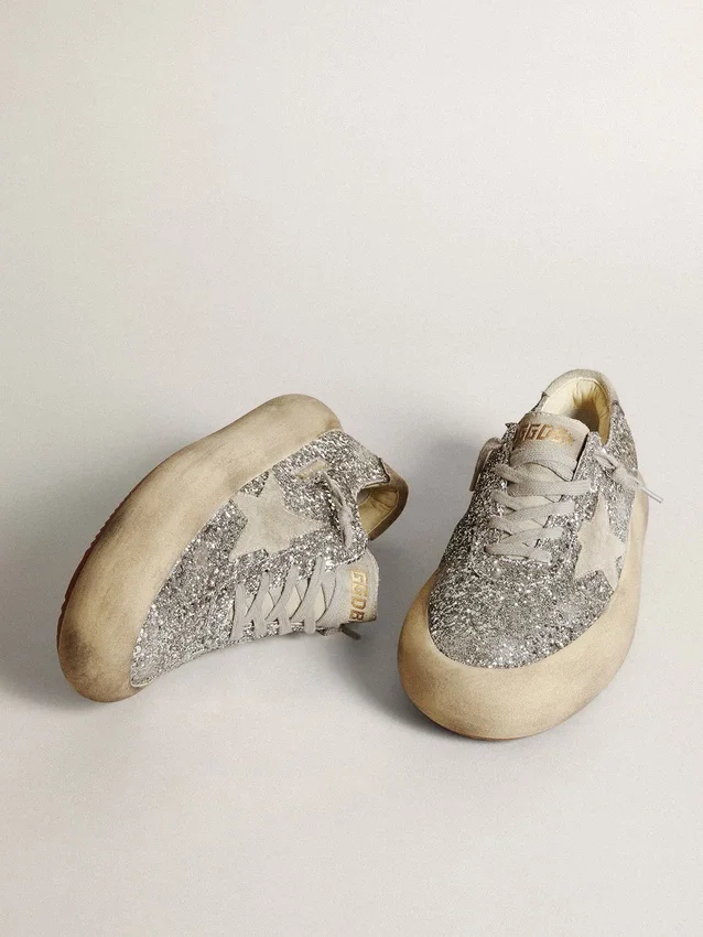Damskie buty Space-Star w srebrnym brokacie z lodowoszarym gwiazdkiem