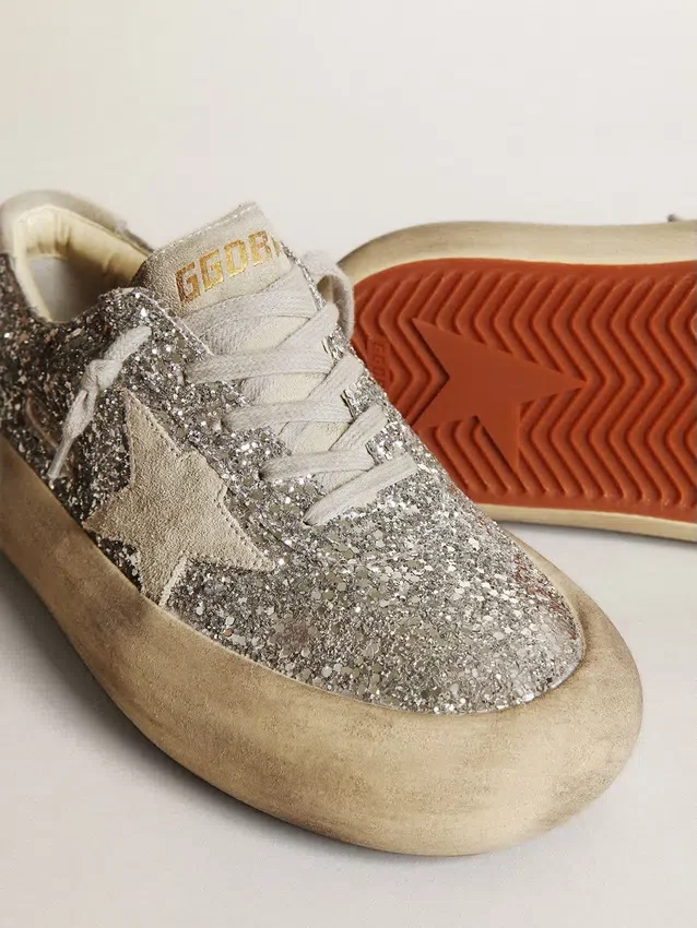 Damskie buty Space-Star w srebrnym brokacie z lodowoszarym gwiazdkiem