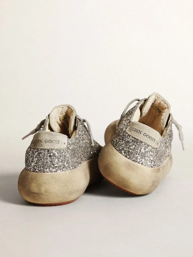 Damskie buty Space-Star w srebrnym brokacie z lodowoszarym gwiazdkiem